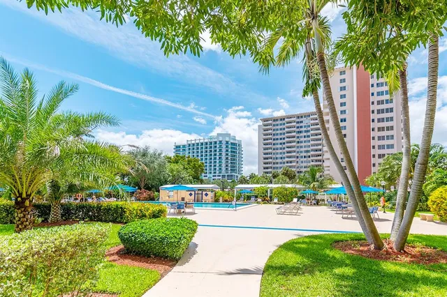 a view of a yard with plants and trees