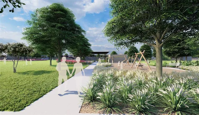 a view of a backyard with pathway