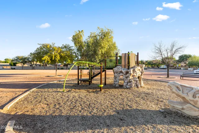 a view of a park with slide