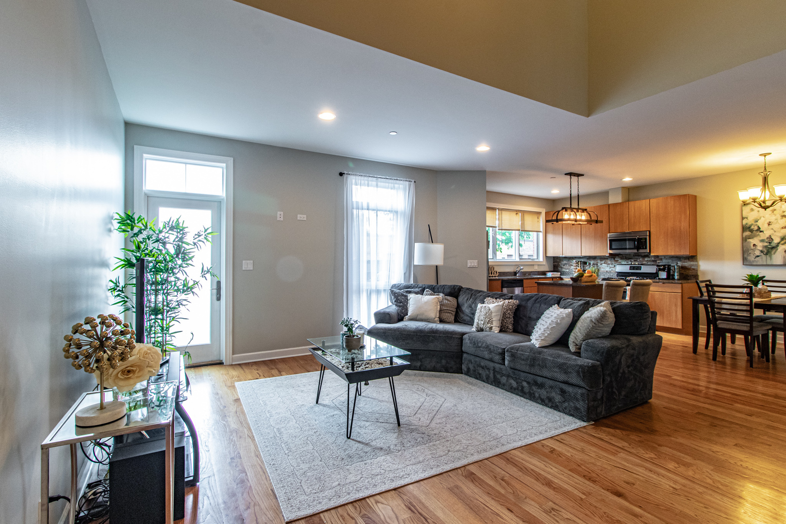 48 Northfield Terrace Wheeling, IL 60090 - Photo 7 of 36 a living room with furniture kitchen view and a potted plant