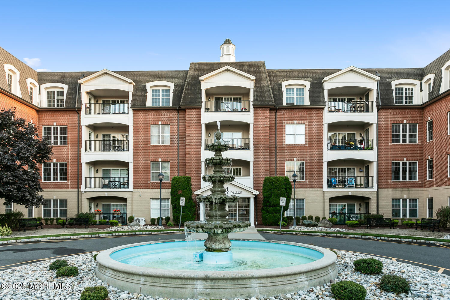 a front view of a multi story building