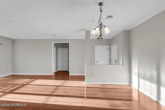 a view of a chandelier in a room