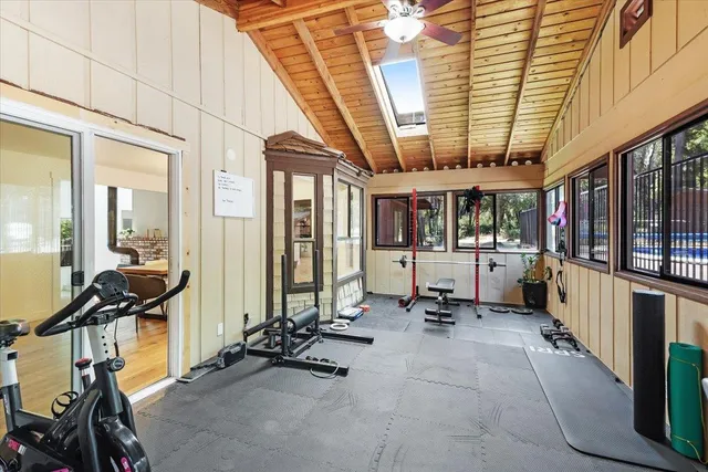 a view of a room with gym equipment