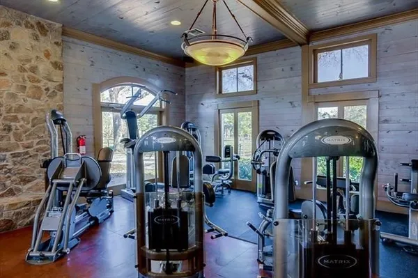 a front view of a room with gym equipment