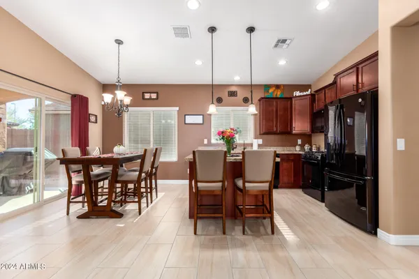 a view of a dining area with furniture