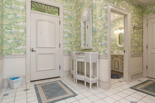 a bathroom with a shower and toilet