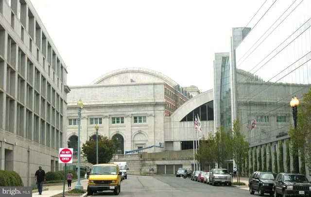 a front view of a building with street view