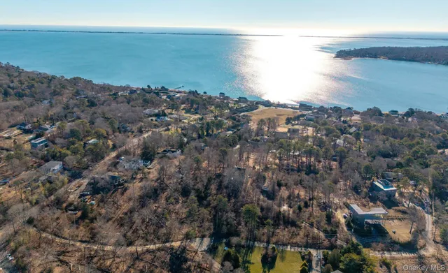 an aerial view of beach and ocean