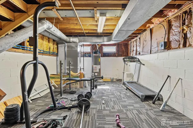 a view of a storage room with furniture