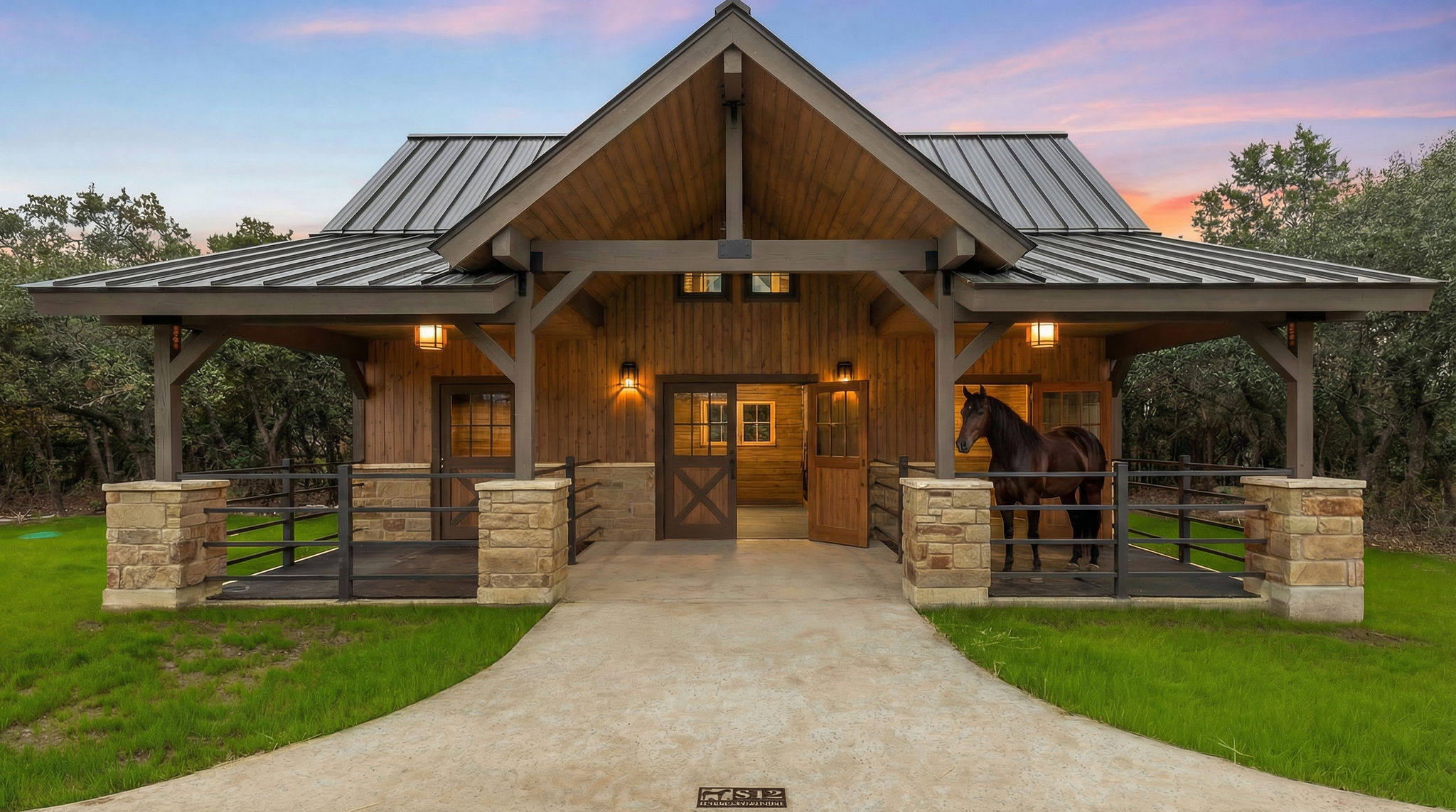 812 Jennings Branch Georgetown, TX 78633 - Photo 3 of 40 Detached horse barn with upstairs quest quarters. Horse virtually edited.