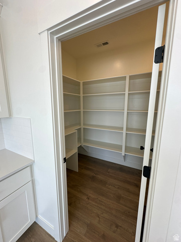 1225 West 500 South Logan, UT 84321 - Photo 13 of 39 Spacious walk-in pantry featuring extensive built-in shelving, wood-finish flooring, and white trim