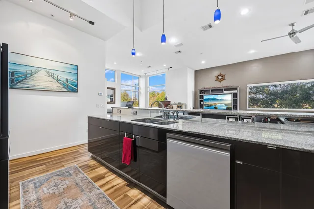 a kitchen with lots of counter top space