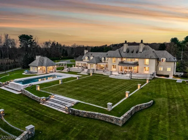 an aerial view of a pool