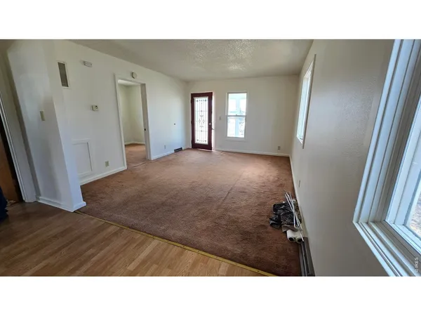 a upper view of a living room and bathroom