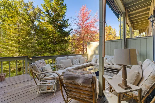a balcony with furniture