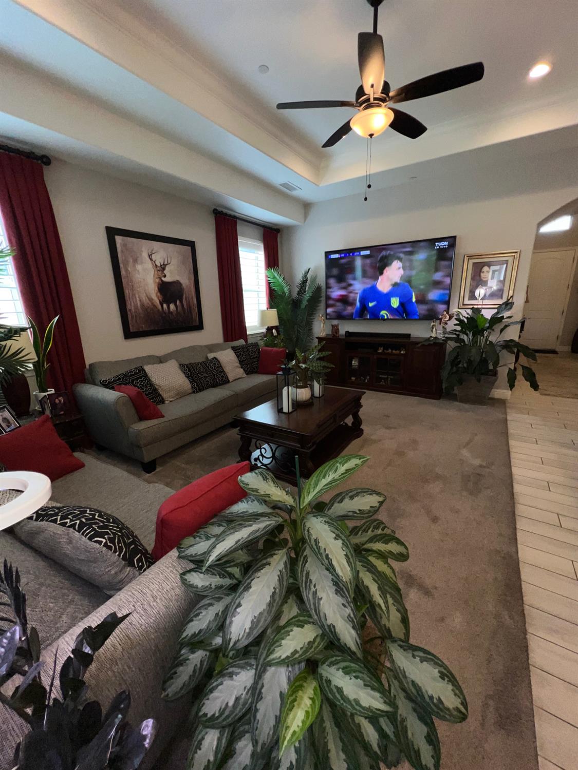 889 Coloma Place Madera, CA 93637 - Photo 22 of 61 a living room with furniture a flat screen tv and a fireplace
