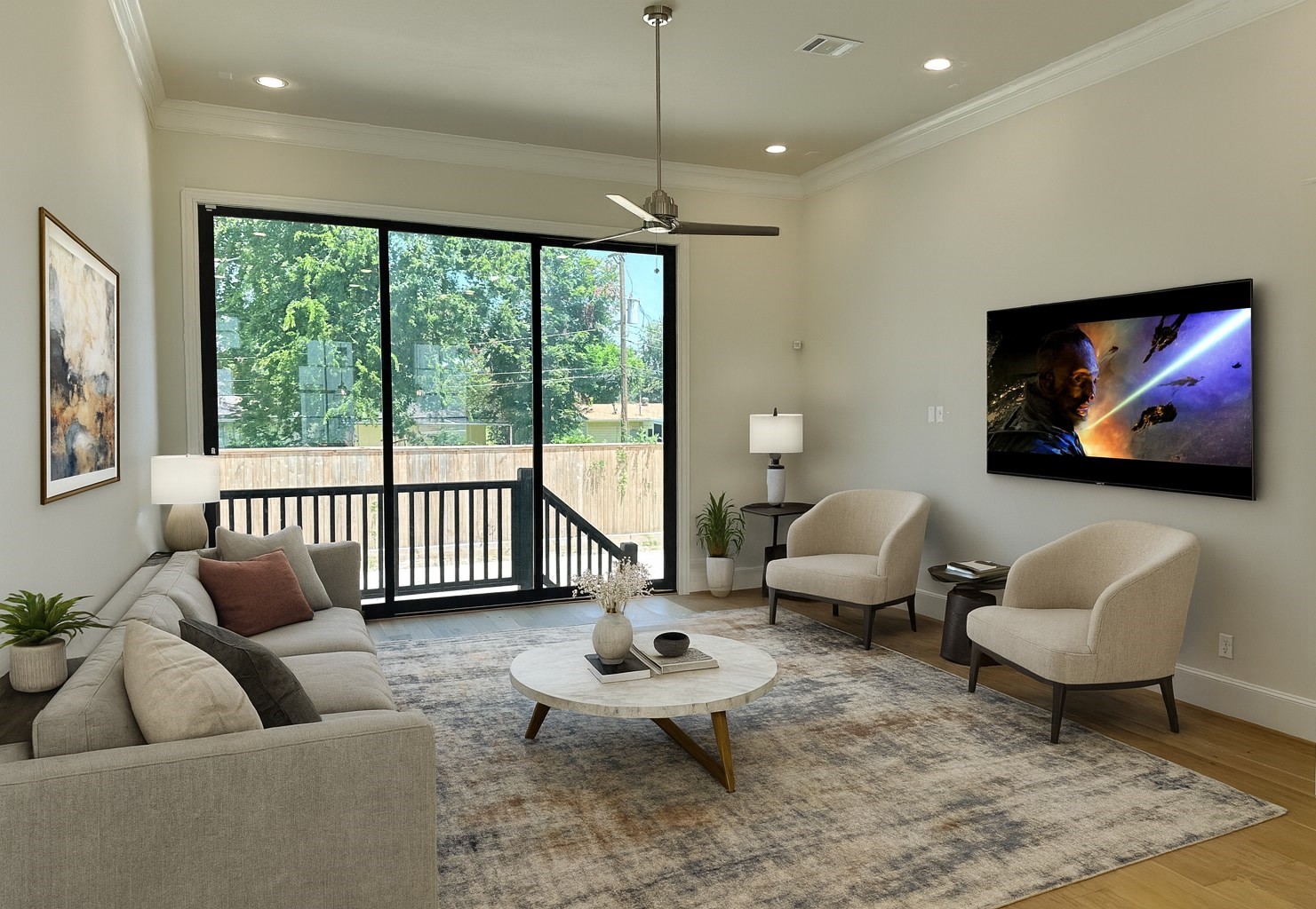 2620 Lake Kolbe Lane Houston, TX 77080 - Photo 6 of 14 Living Room Has those Great 10 FT Tall, 12 FT Wide sliding glass doors that will open to a future fenced-in back yard. (Virtually Staged Room)