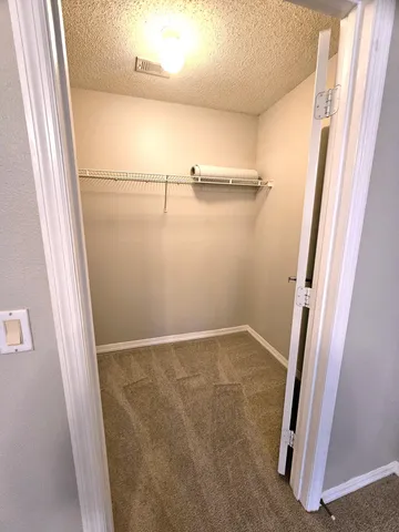 a view of walk in closet with empty racks