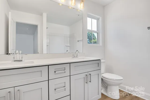 a bathroom with a toilet a sink a vanity and mirror