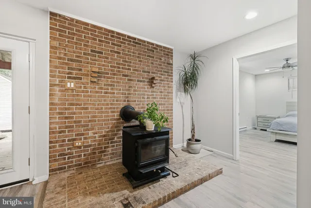 a view of workspace with wooden floor