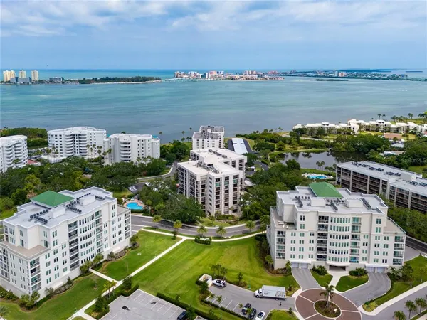 a view of a city with an ocean view