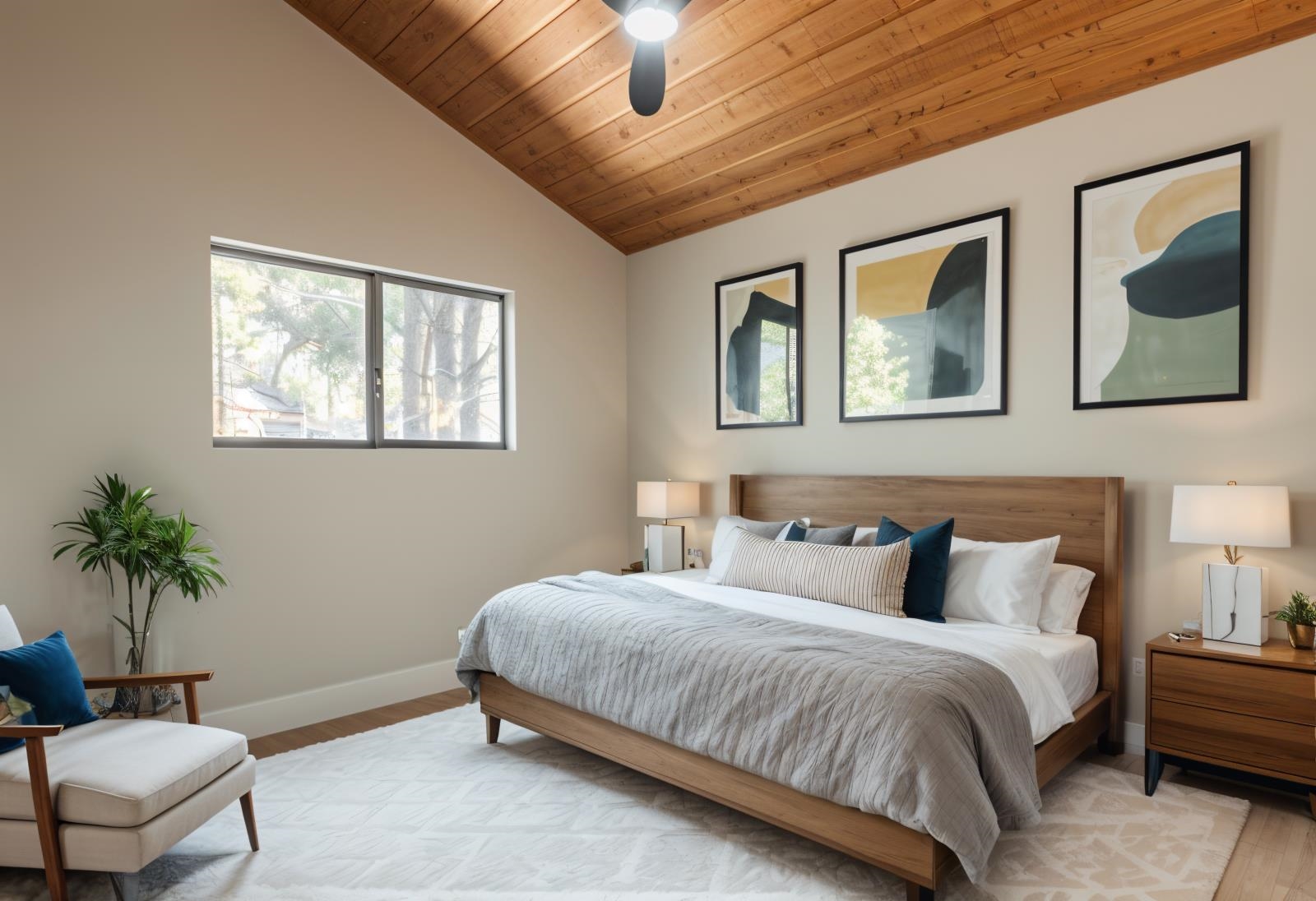 235 Forest Trail Mammoth Lakes, CA 93546 - Photo 17 of 35 Bedroom with wooden ceiling, wood finished floors, vaulted ceiling, virtually staged