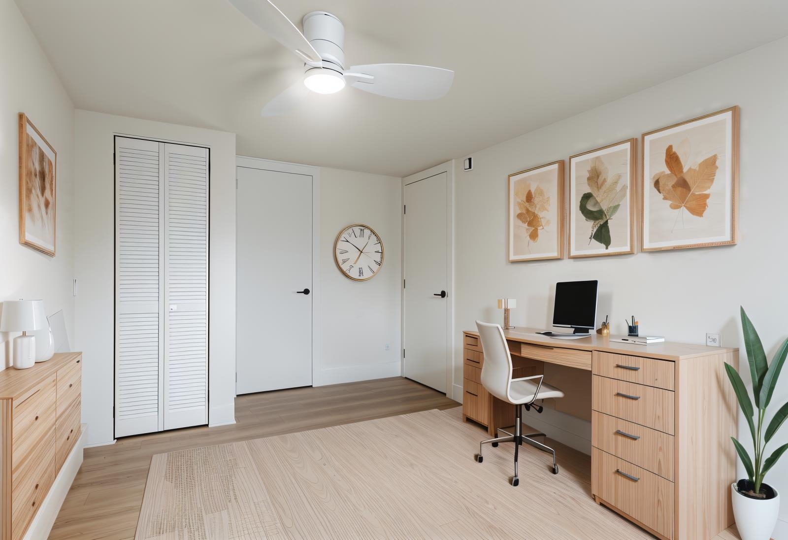 235 Forest Trail Mammoth Lakes, CA 93546 - Photo 27 of 35 Office area featuring light wood-style flooring and a ceiling fan. Virtually staged.