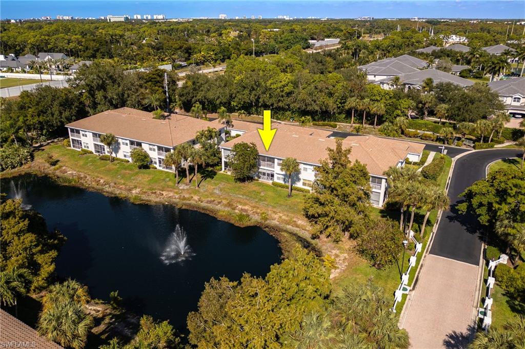 6927 Satinleaf Road North, Unit 203 Naples, FL 34109 - Photo 36 of 39 Aerial view of a nearby body of water and a tree filled landscape