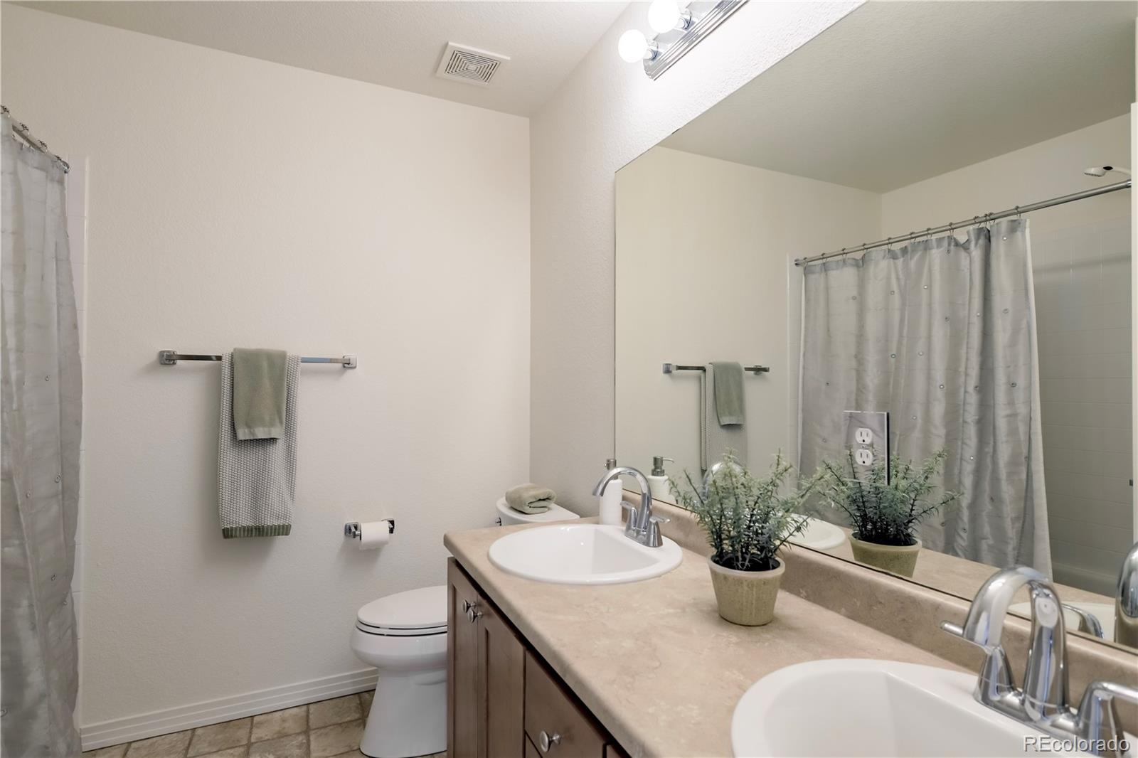 3754 Broadview Place Castle Rock, CO 80109 - Photo 32 of 43 a bathroom with a granite countertop sink a toilet and shower