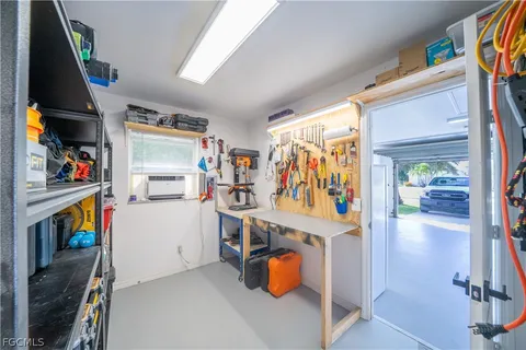 a view of a city with lawn chairs