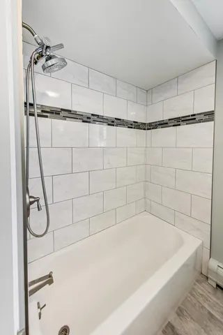 a bathroom with a bathtub