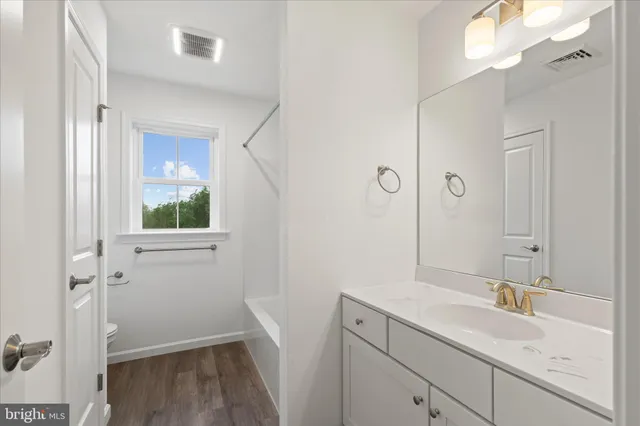 a bathroom with a sink a mirror a vanity and a shower