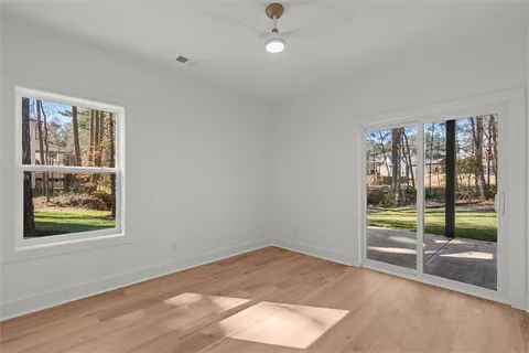 a view of a room with racks on the wall