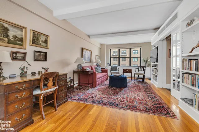 a living room with furniture rug and window