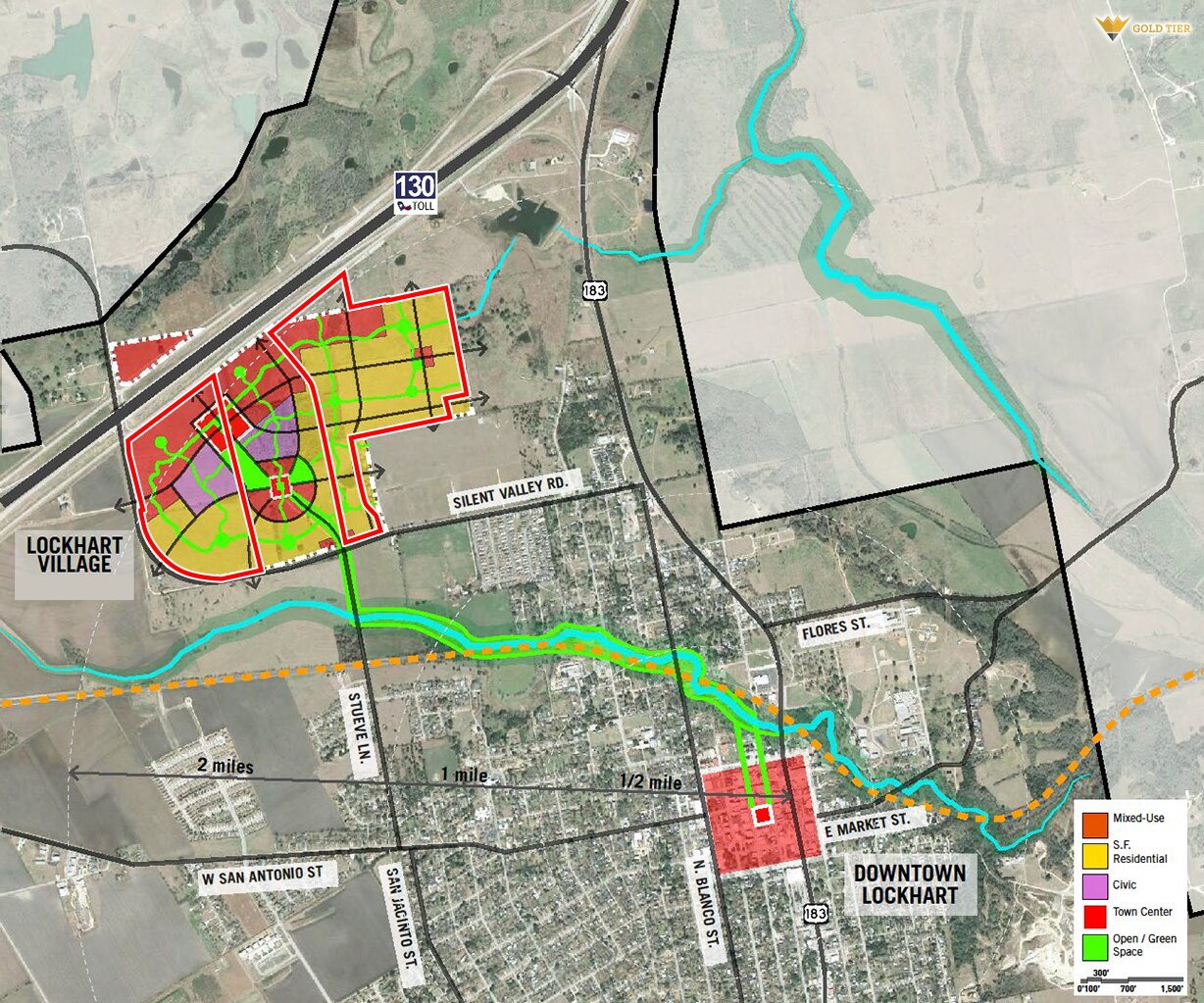 1107 Silent Valley Road Lockhart, TX 78644 - Photo 12 of 12 Development Plan. Illustrating land use designations and infrastructure around Lockhart Village and Downtown Lockhart