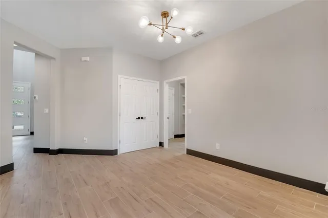 a view of a room with racks on the wall