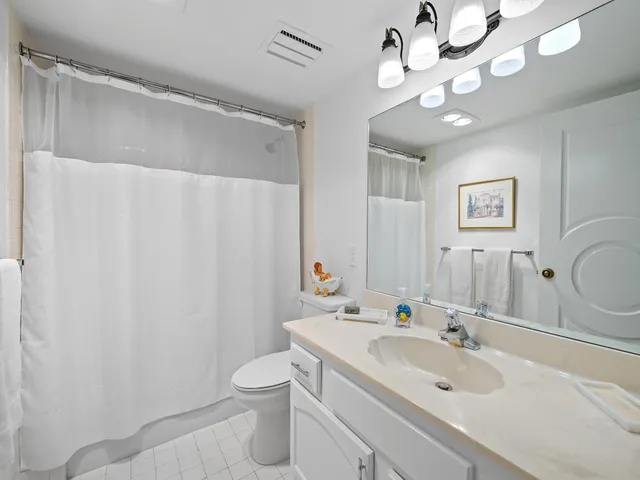 a bathroom with a double vanity sink mirror and toilet