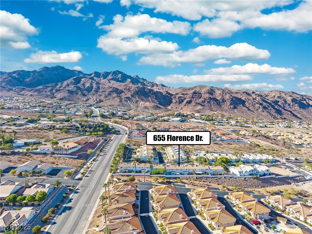 655 Florence Drive Boulder City, NV 89005 - Photo 45 of 63 Aerial view of property's location with nearby suburban area and a mountain backdrop