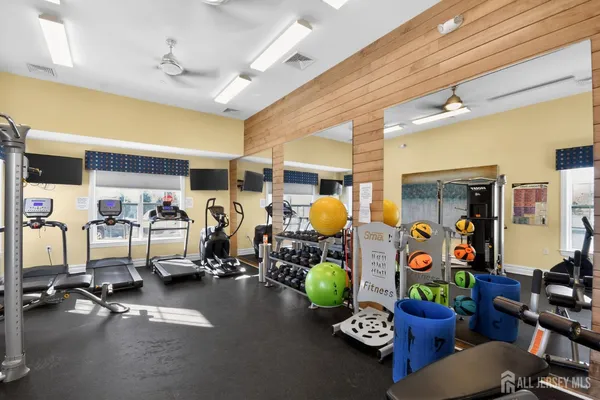 a room with gym equipment