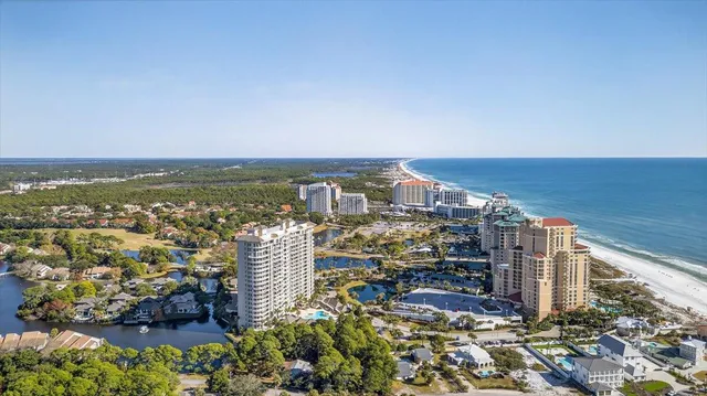 an aerial view of city and lake