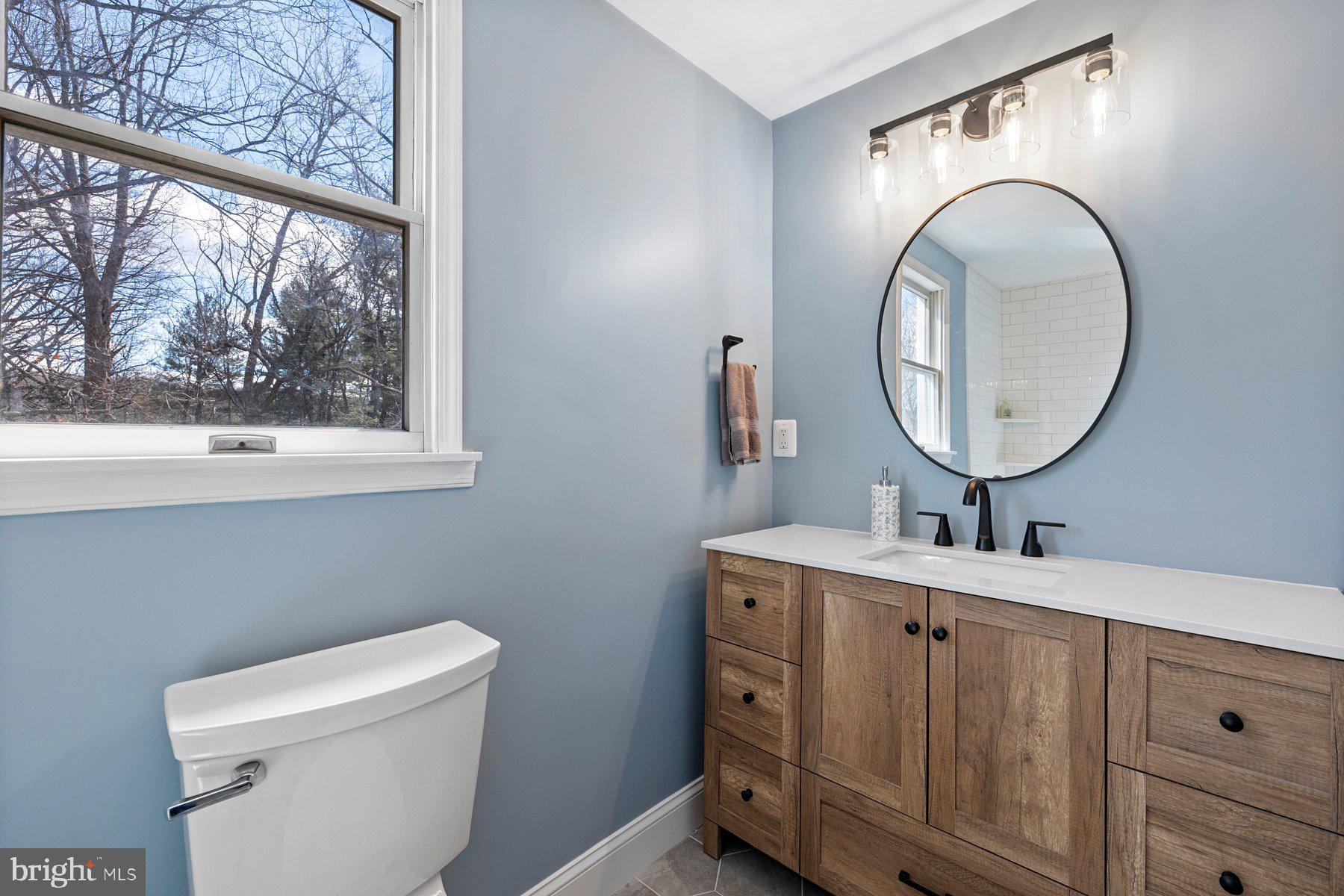 4181 Buffalo Road Mount Airy, MD 21771 - Photo 25 of 38 a bathroom with a toilet mirror and vanity