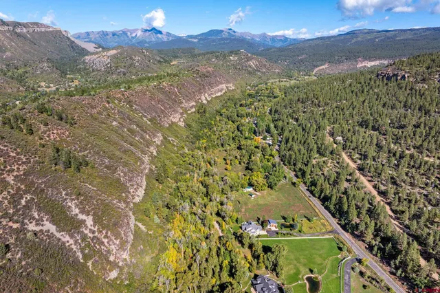 a view of a yard with a mountain