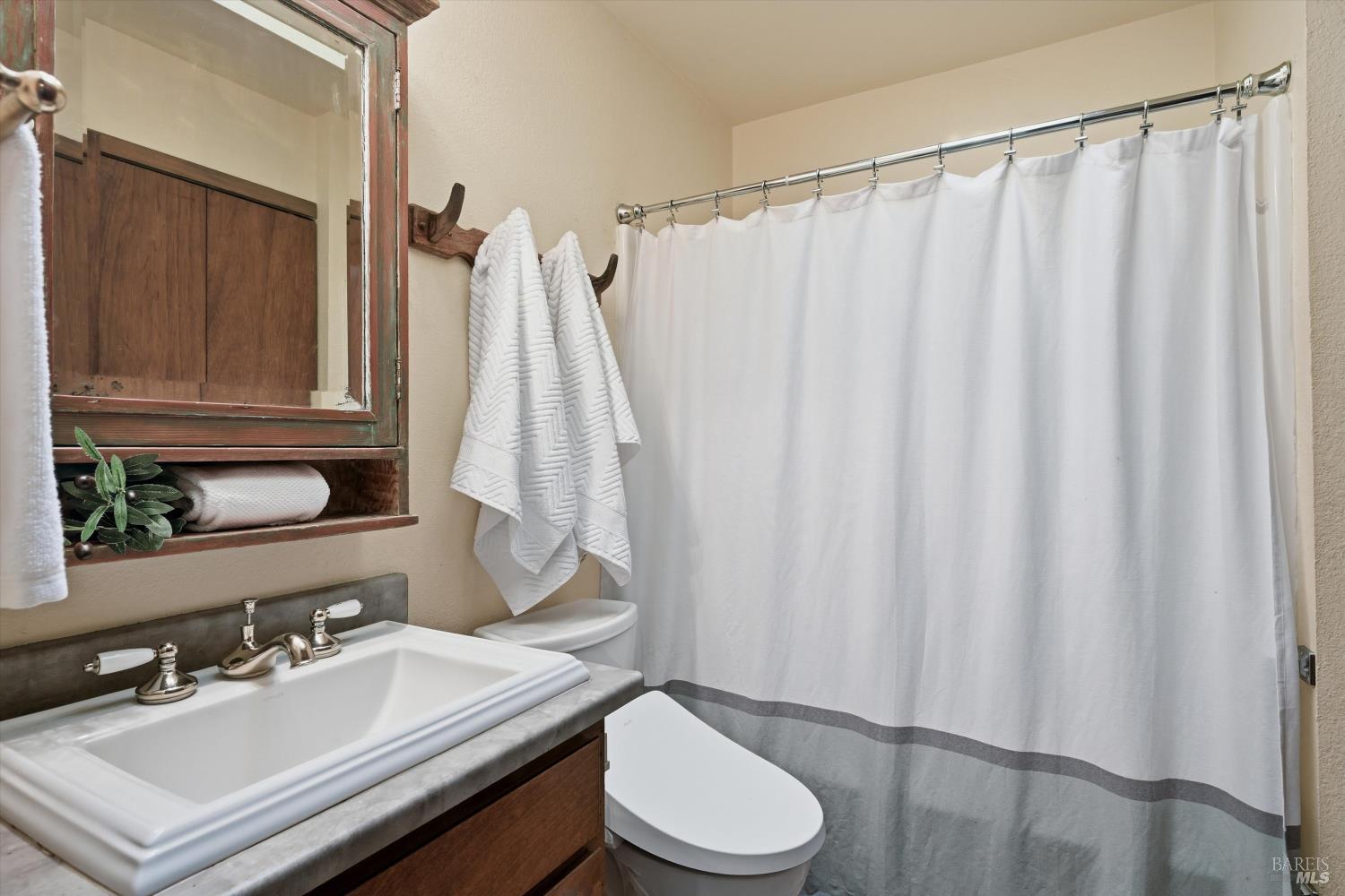 19897 Donkey Hill Road Hidden Valley Lake, CA 95467 - Photo 13 of 45 a bathroom with a sink vanity mirror and toilet