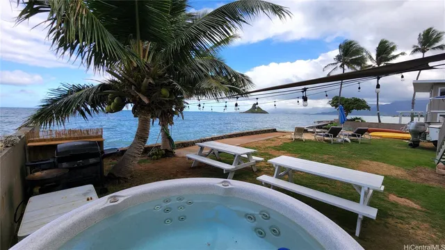 a view of a backyard with a slide