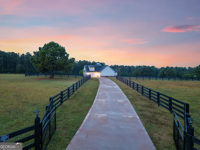 a view of a lake with a garden