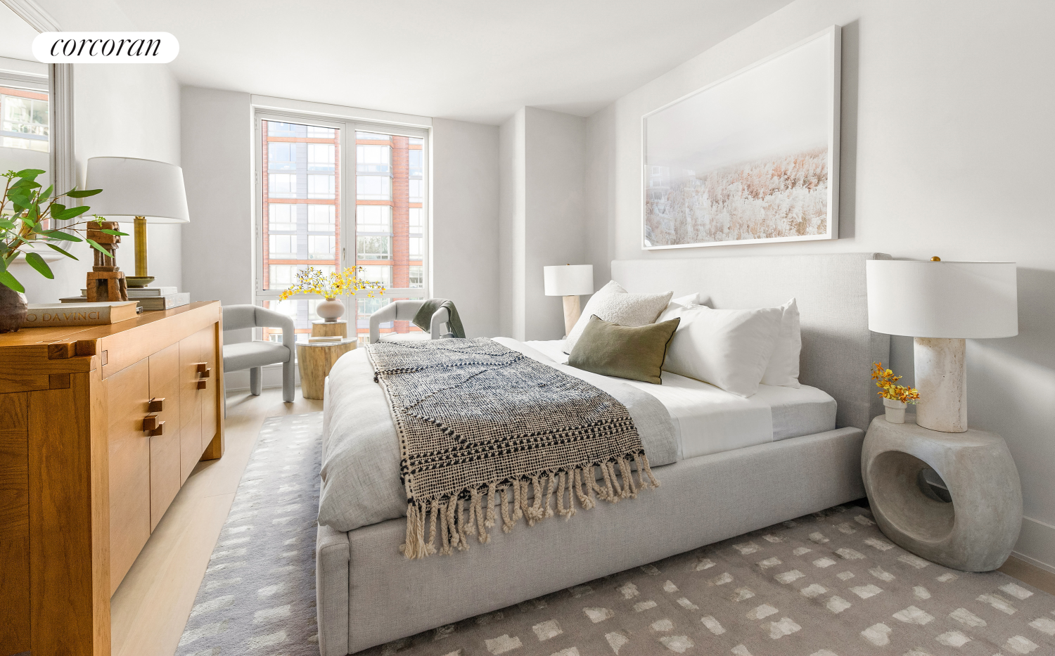 20 River Terrace, Unit PHA Manhattan, NY 10282 - Photo 4 of 13 a spacious bedroom with a bed a table and painting on the wall