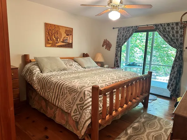 a view of a lake from a yard