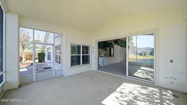 a patio with water view