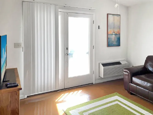 a view of a livingroom with furniture and a window