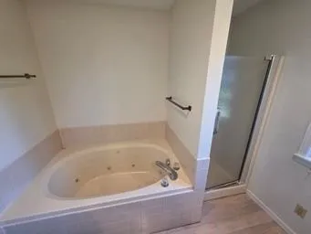 a bathroom with a bathtub